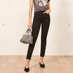 Reformation Melissa High & Skinny Distressed High Rise Jeans black raw hem sz 27